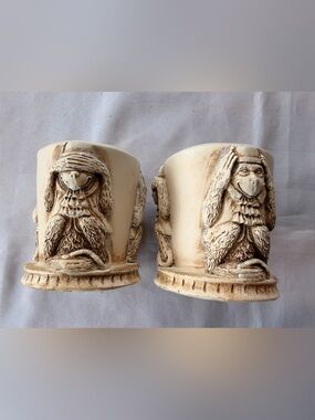 Two No Evil Monkey Desk Pencil Holders Hear See Speak No Evil